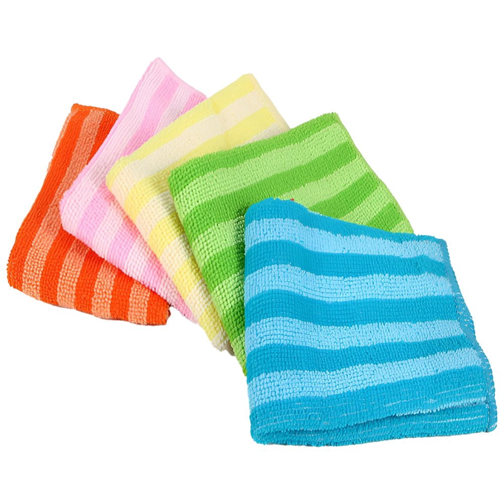 5Pcs Microfiber Dishcloth Cleaning Cloth Reusable Kitchen Cleaning Wiping Rags