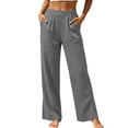 thumbnail image 2 of ClodeEU Women's High Waisted Linen Wide Leg Pants,Casual Elastic Waist Trousers with Pockets Gray,Women's Plus XL, 2 of 8