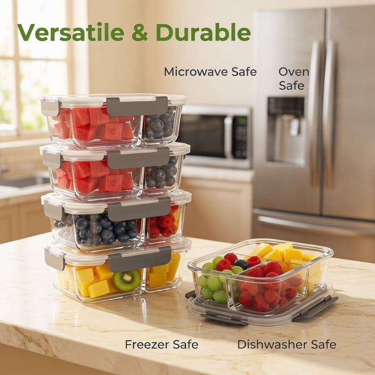 SHIGEER 5-Pack 36oz Glass Meal Prep Containers Gray photo 3