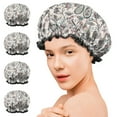 thumbnail image 7 of Shower Caps,White Pioneer Flower and Paisley Pattern Waterproof Shower Cap for Women 4 Pieces,Double Reusable Hair Cover for Shower PEVA Elastic Stretch Hem, 7 of 7