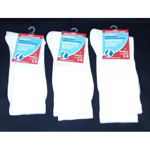 Diabetic Crew Socks for Women 3-Pack White Comfort Socks for Diabetics size 5-9