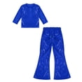 thumbnail image 4 of YONGHS Girls Shiny Dots Dance Crop Top Shirts with Bell Bottoms Pants Set Competition Party Costume Royal Blue 9-10, 4 of 7
