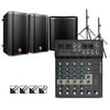 Harbinger LV8 Mixer Package With VARI V2300 Powered Speakers, S12 Subwoofer, Stands and Cables 10" Mains