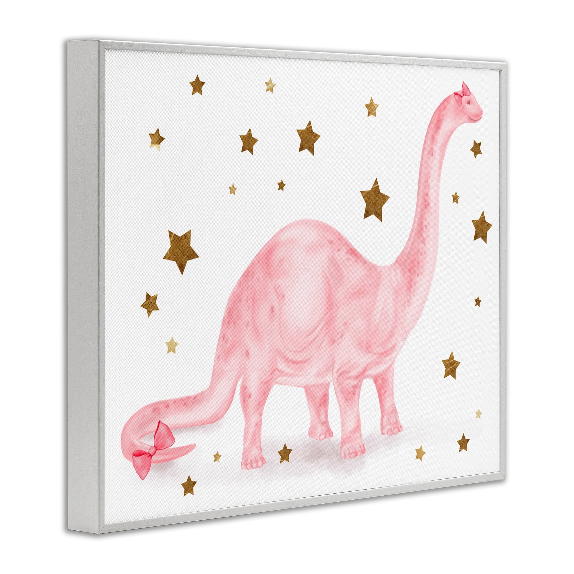Stupell Industries Pink Dinosaur Gold Stars Kids Design, 24 x 30,Design by Daphne Polselli