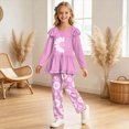 thumbnail image 2 of KPOPLK Toddler Girl Clothes 2-12Years Fall Outfits Girls 2Pcs Long Sleeve Ruffle Shirt and Loose Fit Pant Outwear,Size 5-6 Years, 2 of 6