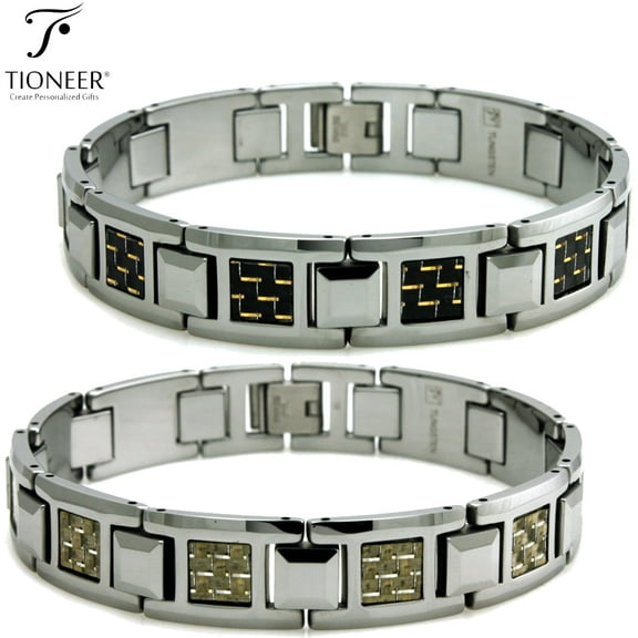 Tioneer Tungsten Carbide Black-Gold or Silver-Gold Link Bracelet