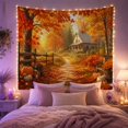 thumbnail image 2 of Autumn Forest Path with Rustic House and Pumpkins, Serene Vintage Scene for Nature Lovers, Canvas Print Art, Thanksgiving Gift Tapestry Wall Hanging for Living Room and Bedroom, 2 of 7