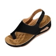 thumbnail image 2 of Womens Wedge Sandals Leather Women's Fashionable Casual Plus-Size Wedge Heel Height-Increasing Shoes Spring/Summer Style Trendy And Comfortable Beach Sandals Black 37, 2 of 7
