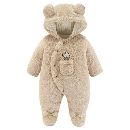 

ZHUASHUM Baby Boys Girls Cartoon Bear Hooded Romper Fleece Jumpsuit Coat
