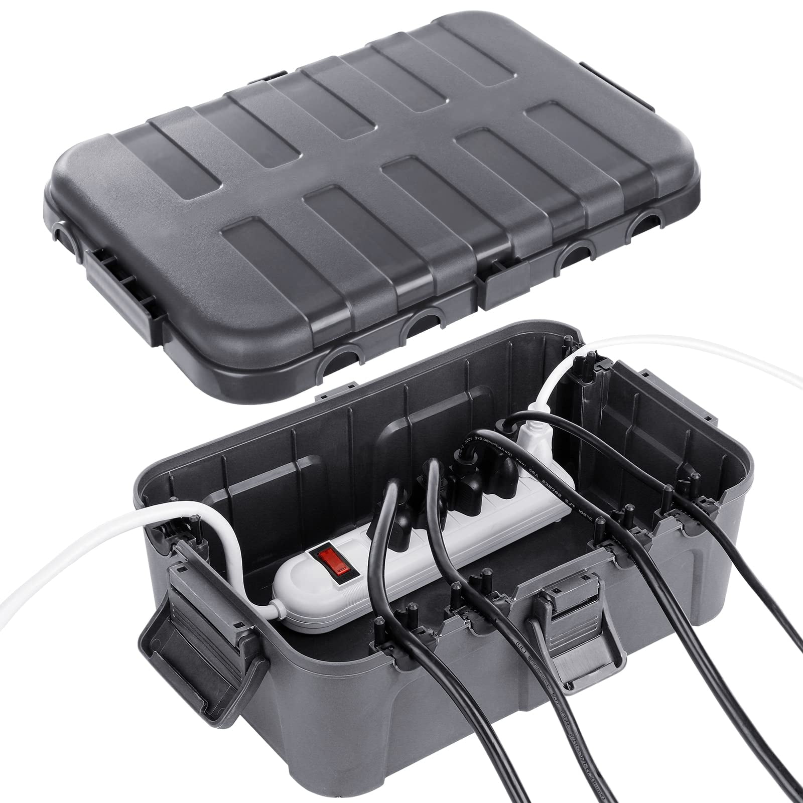 1pc Waterproof Cable Junction Box Outdoor Extension Cord Cover Protector (Black), Size: 21X7X6.8CM