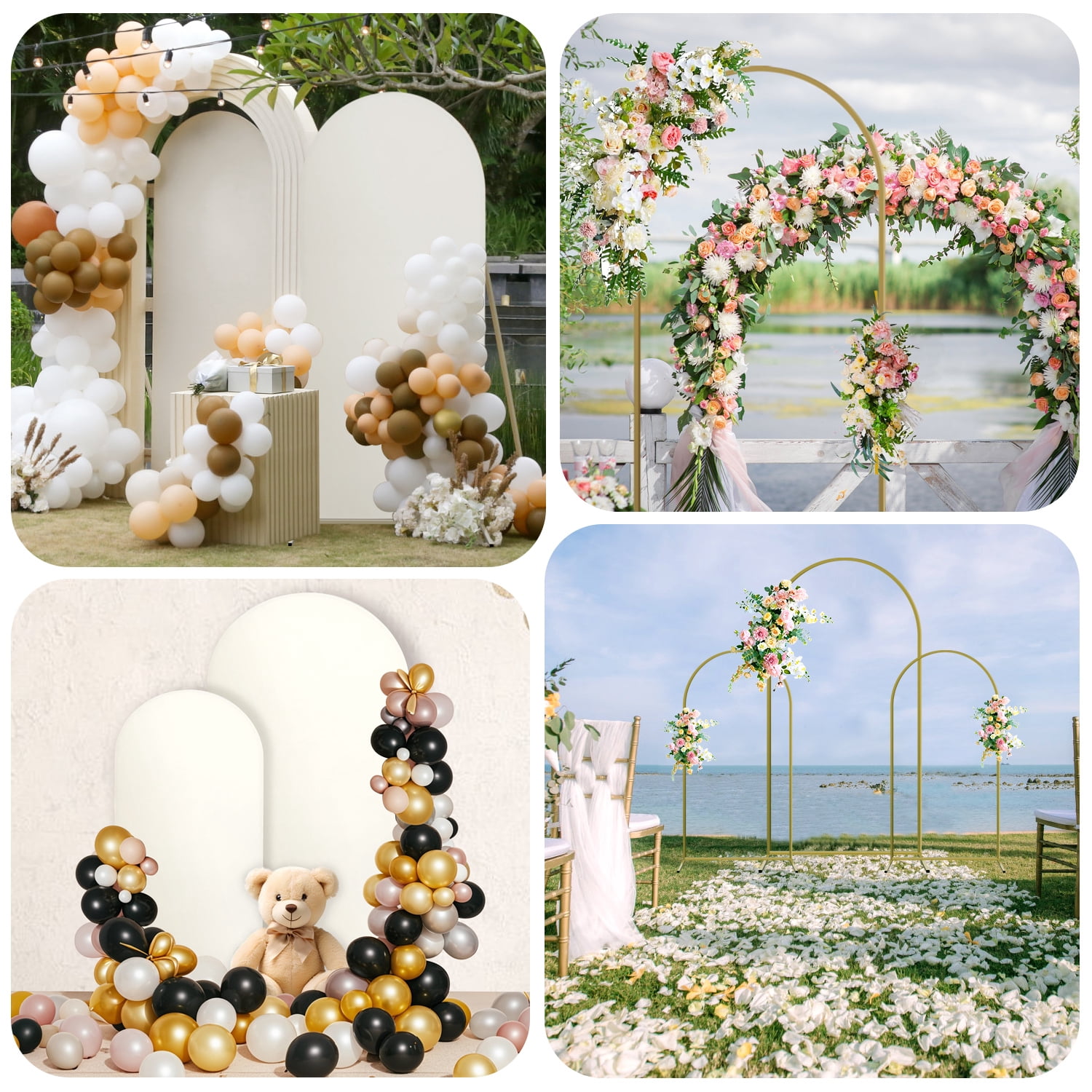 Sunifier Arch Backdrop Stand and Cover Set, 2 Metal Balloon Arch Backdrop 7.2ft 6ft, Gold Arched Stand Frame for Wedding, Parties,Birthday,Decorations (White,7.2ft+6ft)