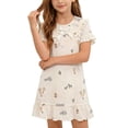 thumbnail image 2 of OVAFBAU Girls Dresses Summer Outfits Graphic Short Sleeve Nightgown Sundress Collar Sundress, 2 of 7