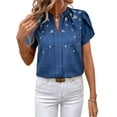 thumbnail image 3 of Womens Summer V Neck Short Sleeve Tops Dressy Elegant Casual Shirts Royal Blue XL, 3 of 7