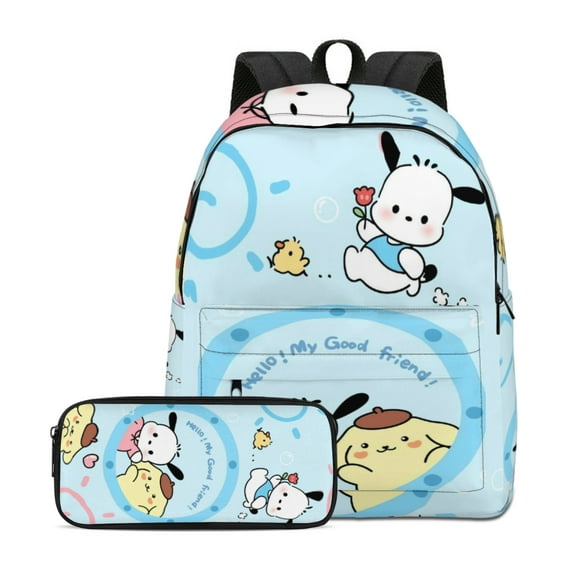 Unisex Hello My Good Friend Pochacco Backpack And Pencil Case Two Piece Sets Schoolbag Bookbag Daypack Bag Gifts