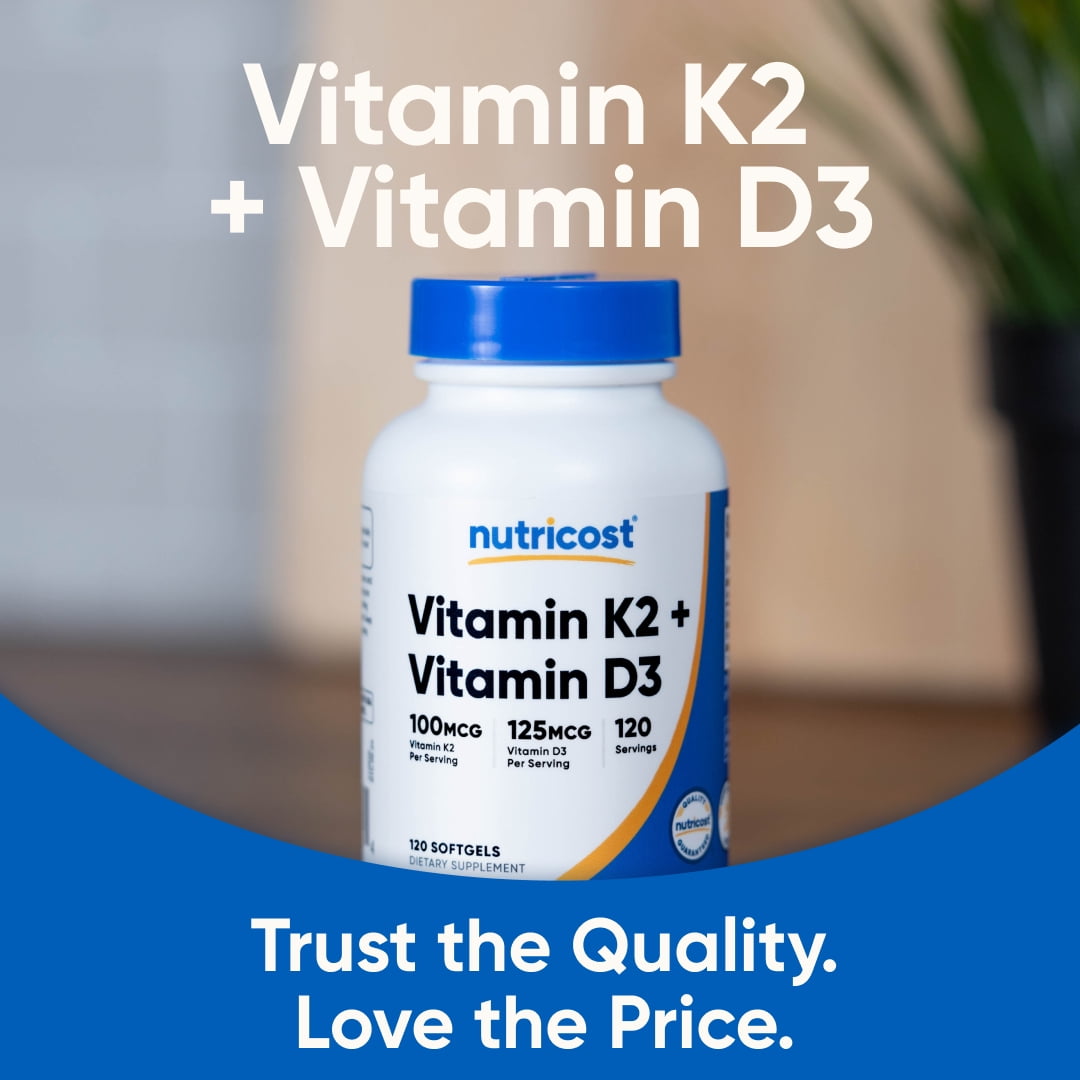 Nutricost Vitamin K2 (100mcg) + Vitamin D3 (5000 IU) 120 Softgels, Supplement