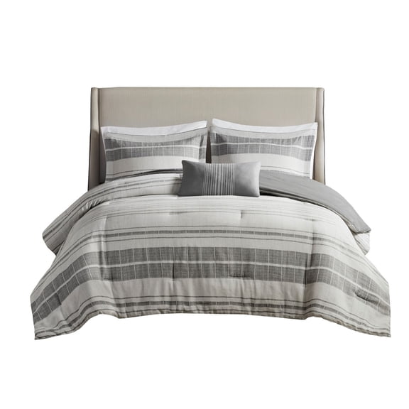 Gracie Mills Naxos 4 Piece Stripe Comforter Set with Throw Pillow - GRACE-15821