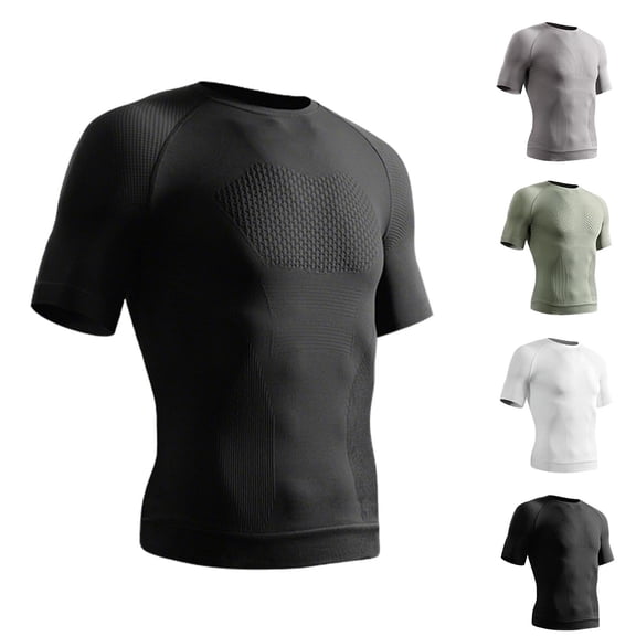 QIUOMBBP Short Sleeve Compression Shirts for Men Crew Neck Quick Dry Running Tshirt Summer Slim Fit Lightweight Active Tees Gray XL