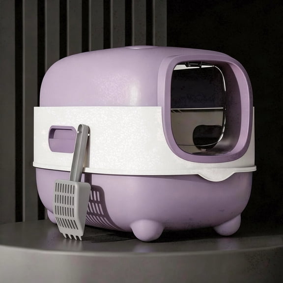 Fully Enclosed Cat Litter Box, Large Hooded Kitty Litter Pan with Flip-Top, Odor Control & Anti-Tracking, for Cats Up to 22 lbs, Detachable Design with Scoop, 4 Colors