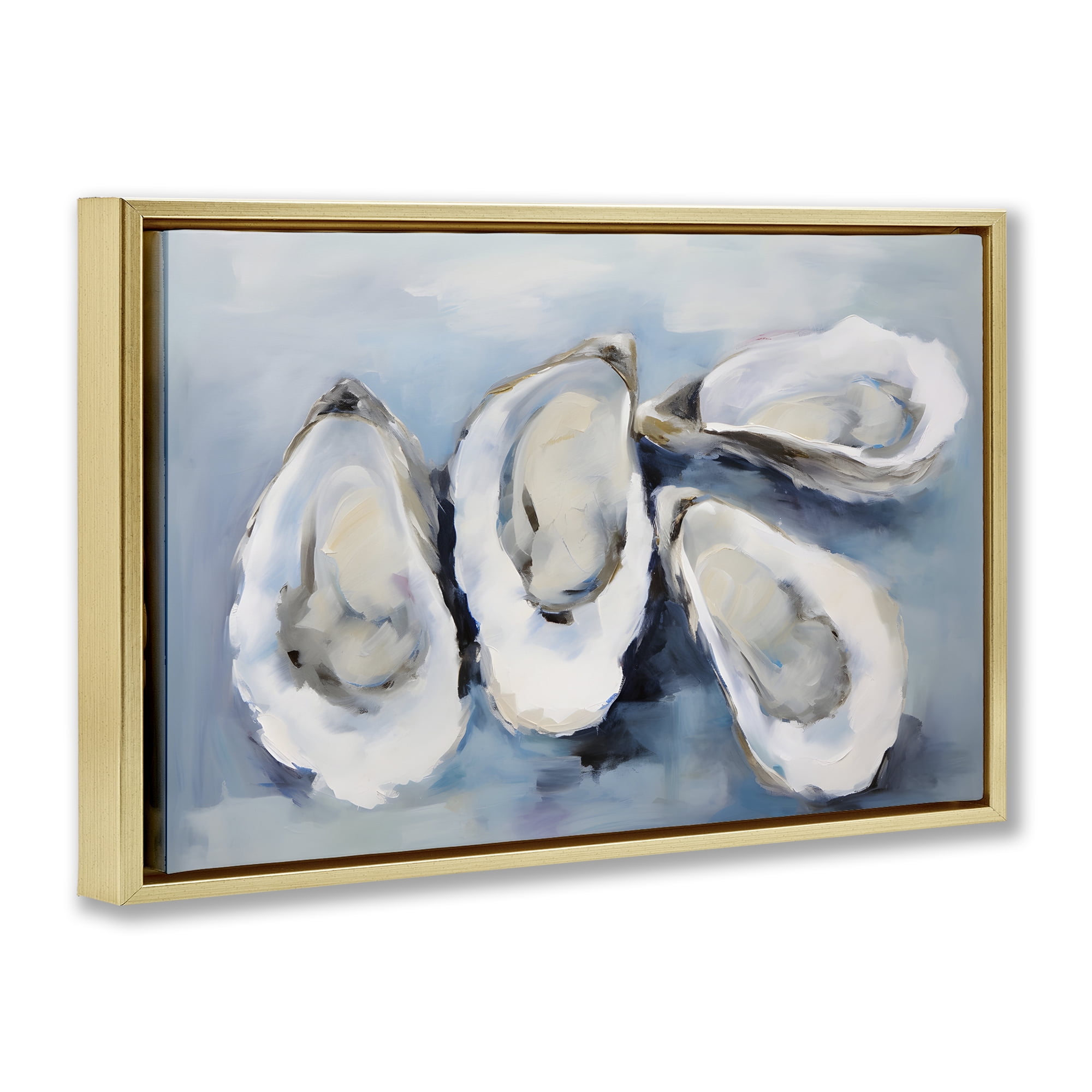 Stupell Industries Four Oysters Impression Nautical & Beach Painting Gold Floater Framed Canvas Art Print Wall Art, 31 x 21