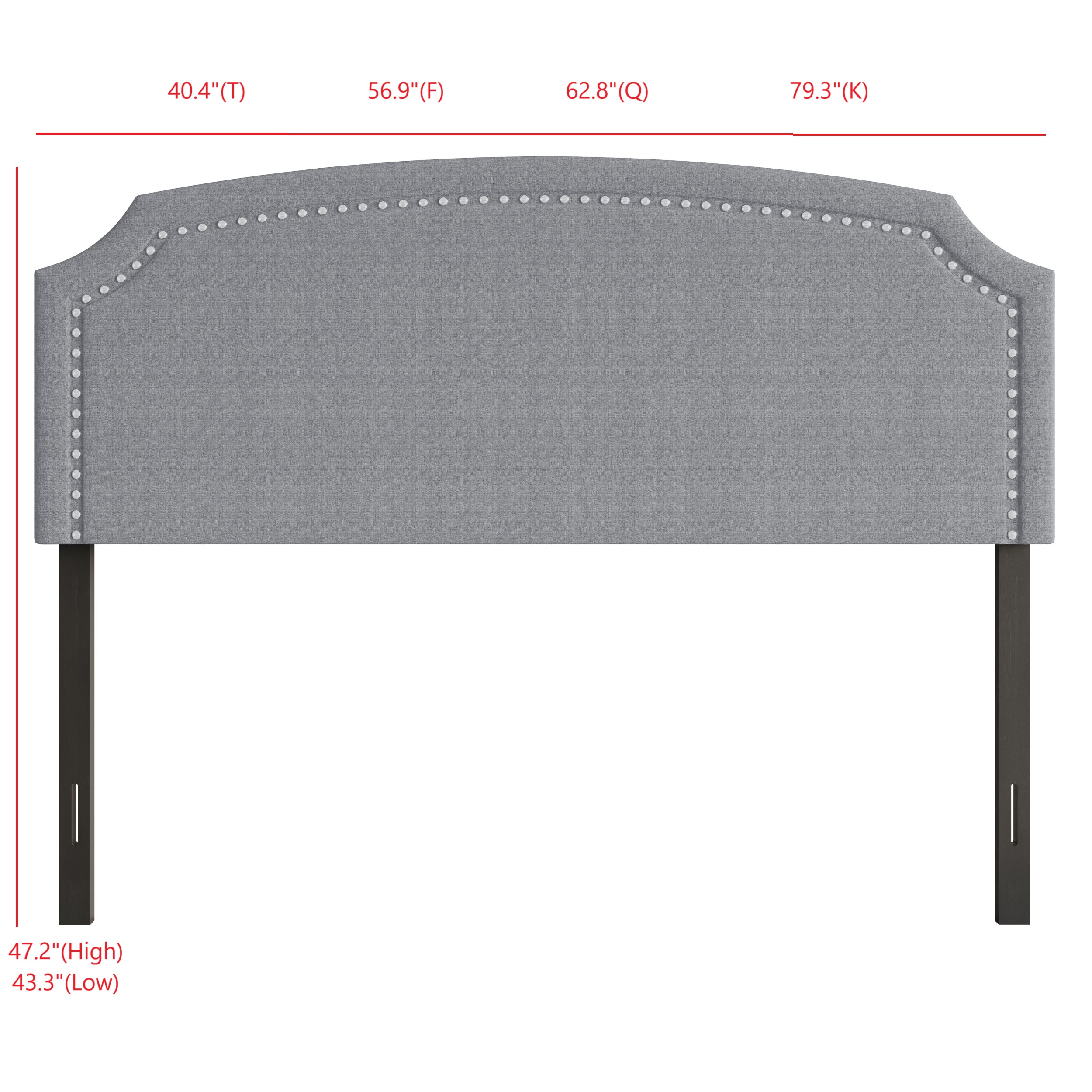 Home Design Cora Upholstered King Headboard with Nailhead Trim and Adjustable Height, Gray, Easy assembly
