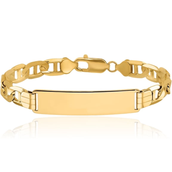 14K Solid Yellow Gold Anchor Mariner Link Chain Name Bar Identification ID Bracelet