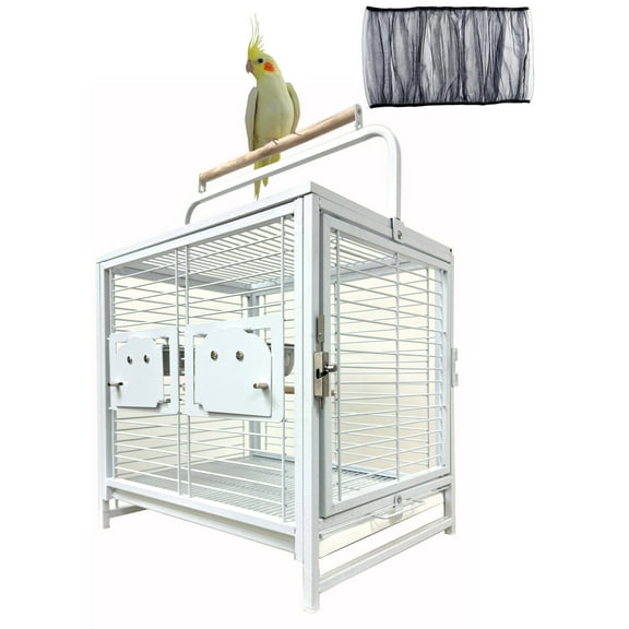 Deluxe Portable Durable Heavy Duty Travel Veterinary Bird Parrot Carrier Cage Feeding Bowl Play Wooden Stand Perch with Handle Prevent Beaks Out