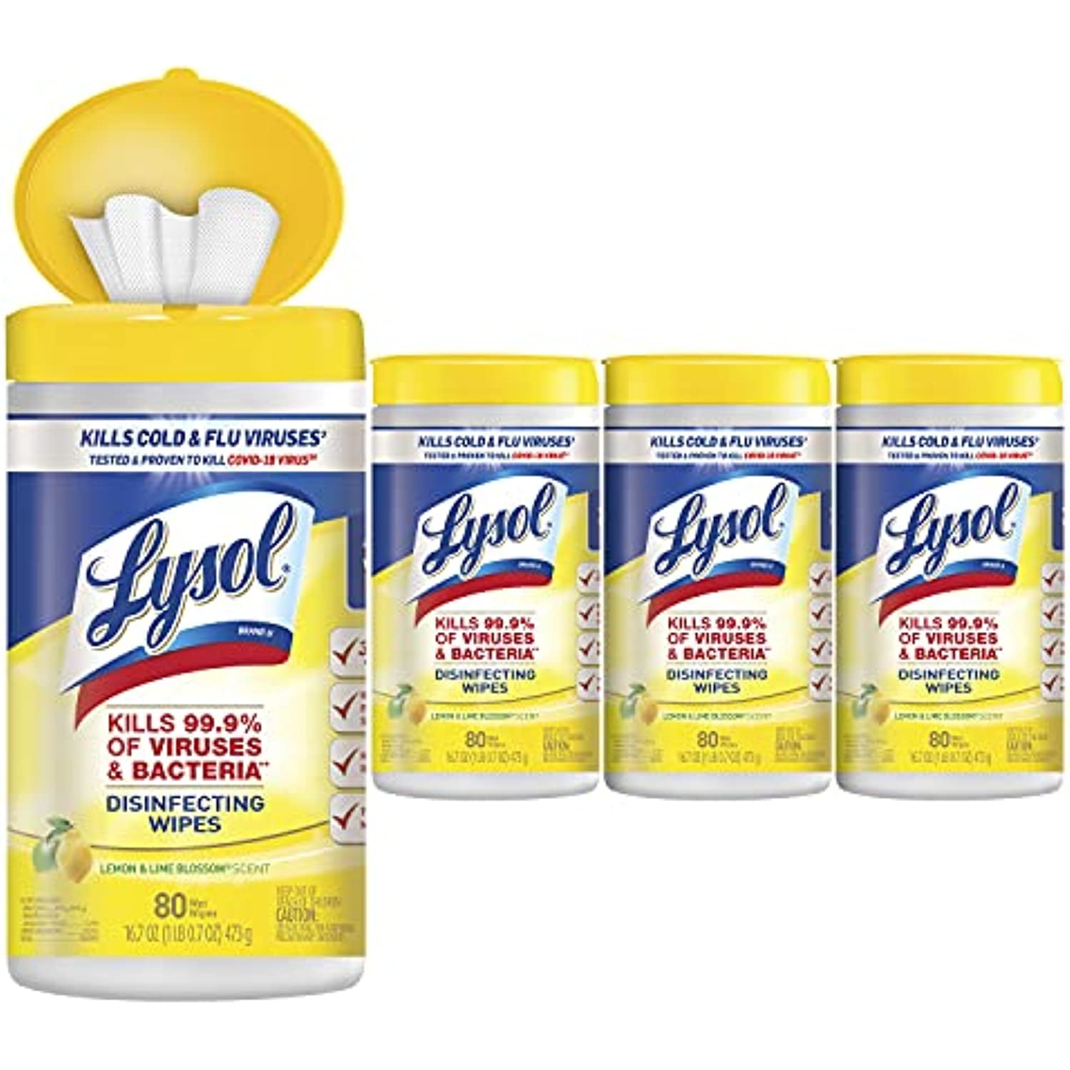 Lysol Disinfectant Wipes, Multi-Surface Antibacterial Cleaning Wipes, For Disinfecting and Cleaning, Lemon and Lime Blossom, 80 Count (Pack of 4)