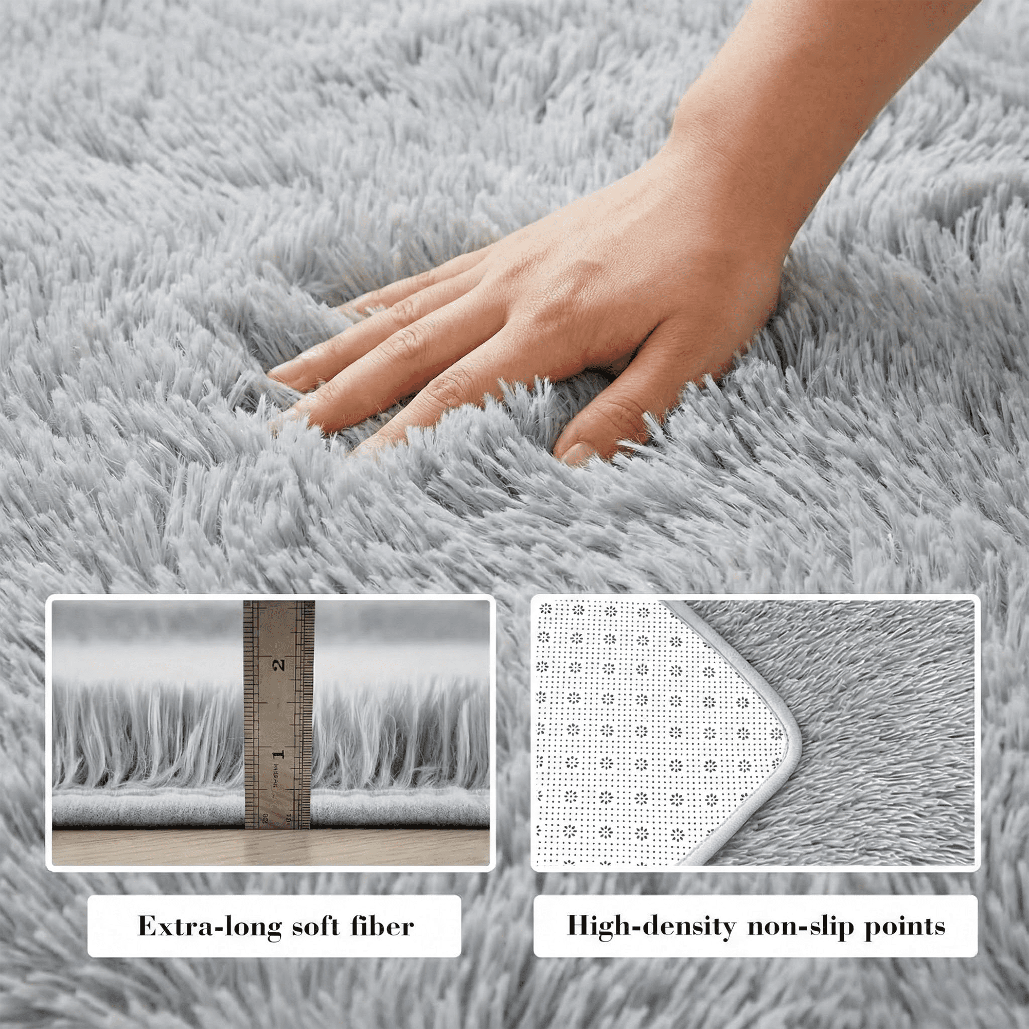 Rugs for Living Room, 6'x9' Soft Fluffy Area Rug for Bedroom, Plush Decorative Rug with Anti-Skid Backing, Indoor Home Carpet for Living Room, Light Grey