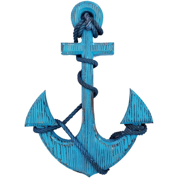 Nagina International Nautuical Pine Wood Home Decor Anchor - Pirate Decorative Wall Hanging Gift (16 Inches, Rustic Ocean Blue)