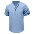 thumbnail image 3 of Mens Linen Shirts Casual Lightweight Short Sleeve T-Shirt Summer Beach Yoga Hippie Tops, 3 of 7
