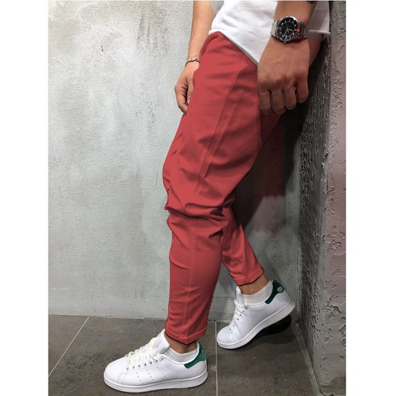 Vedolay Men Pants Men's Pants Casual Cropped Trousers Lightweight Loose Beach Yoga Pants with Pockets,Red 3XL
