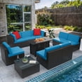 thumbnail image 6 of Homall 10 Pieces Rattan Patio Furniture Conversation Set with 43" Gas Propane 50000 BTU Fire Pit Table Outdoor Sectional Sofa for Backyard,Blue, 6 of 9