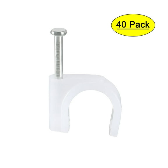 Unique Bargains 40Pcs Wall Mount Coax Electric Cable Wire Clip Fastener Saddle 12mm Width White