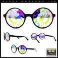thumbnail image 2 of Round Circle Kaleidoscope Lens Plastic Rim Glass Crystal EDM Festival Diffraction Glasses Black, 2 of 8