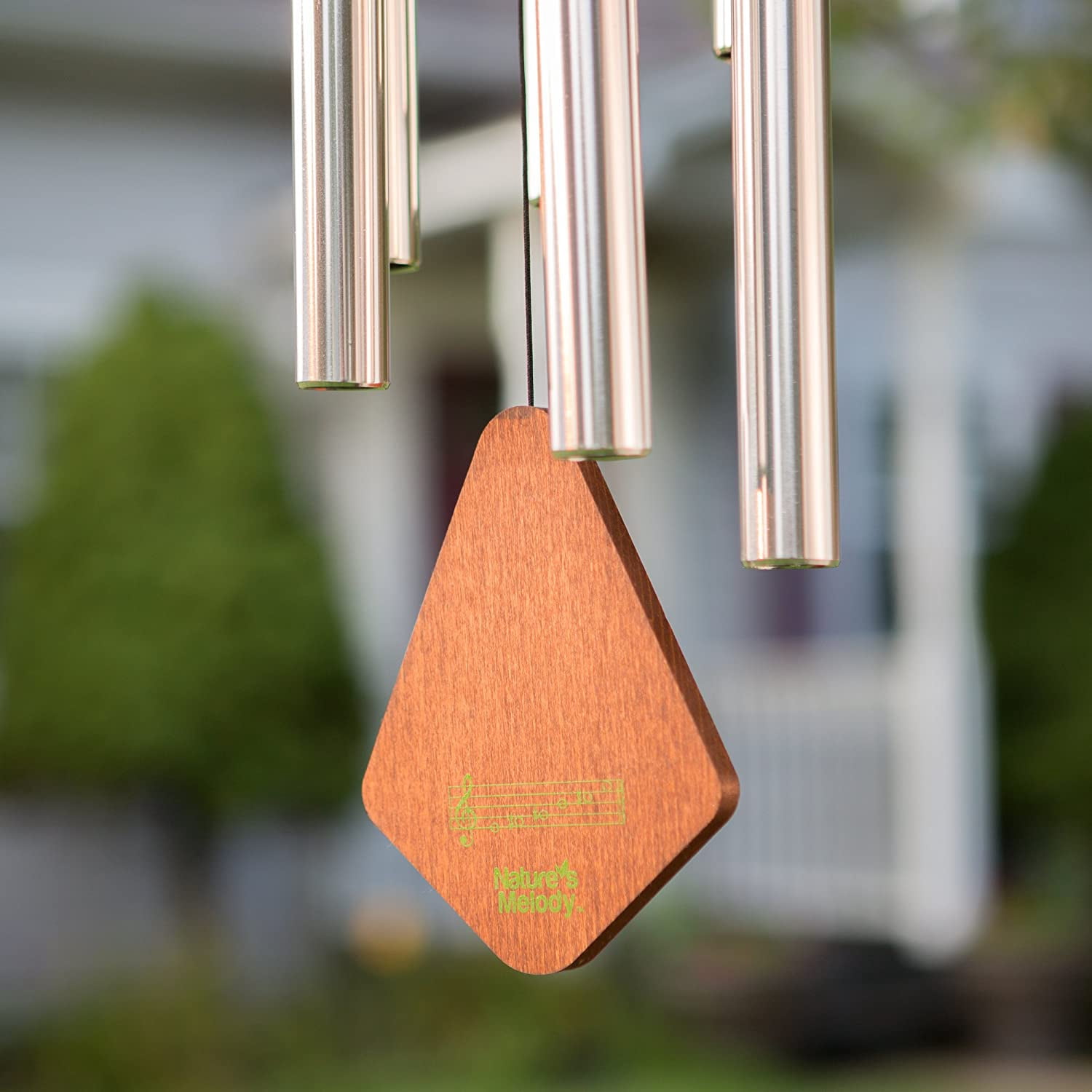 Nature?s Melody Premiere Grande Tunes Wind Chimes ? Outdoor Windchime with 6 Tubes Tuned to E Pentatonic Scale, Rustproof Aluminum, Beech Wood & S Hook Hanger for Sympathy, Memorial Gift or Zen Garden