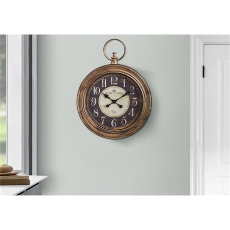 Pemberly Row 18 Round Pocket Watch Wall Clock in Antique Brown