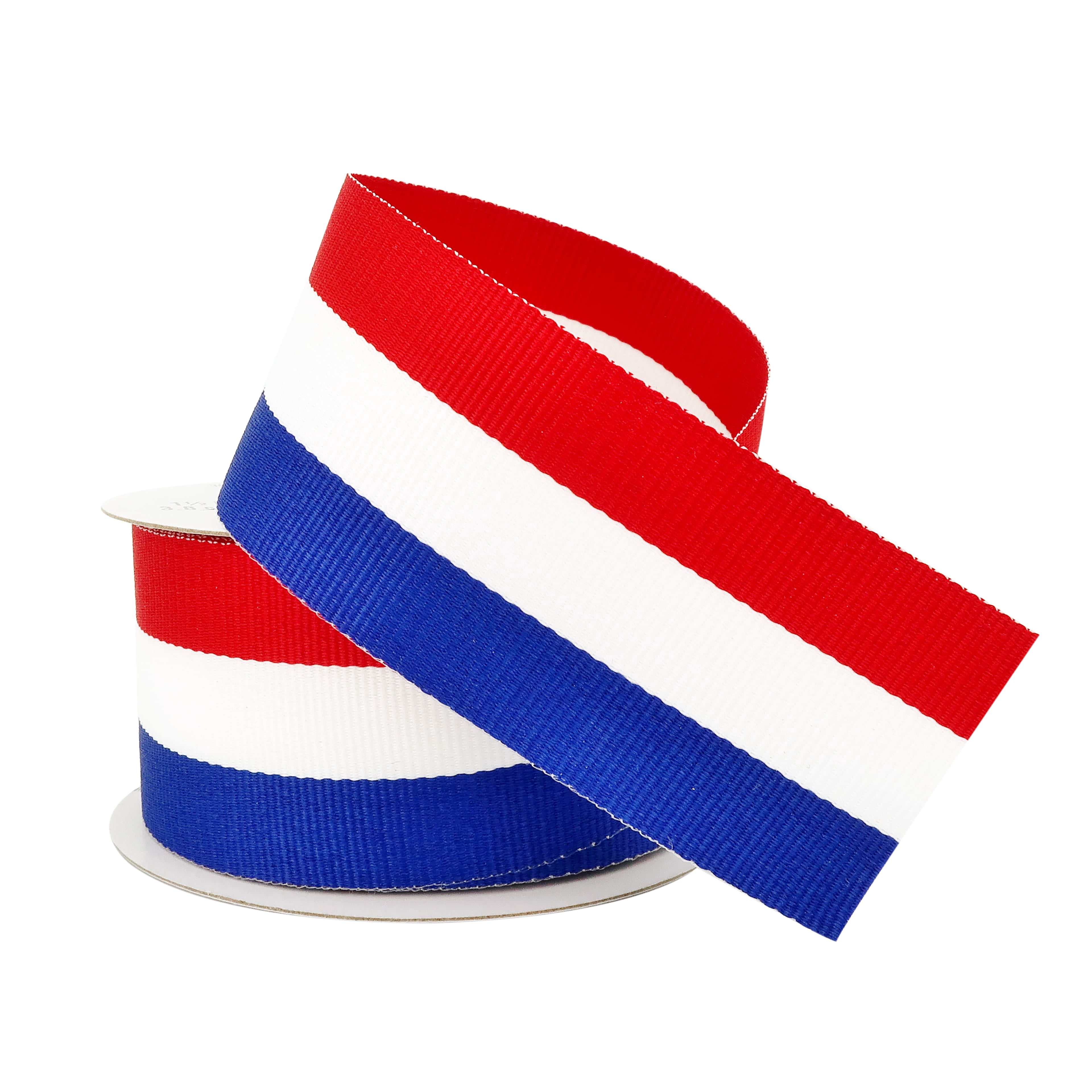Celebrate It 1.5" x 3yd. Red, White & Blue Striped Ribbon - Non-Wired Woven Selvage Edge, Ideal for Patriotic Crafts, Gift Wrapping & Decor, 12 Pack