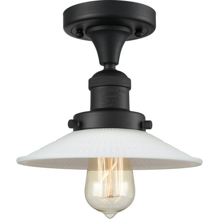 

Matte Black Tone Semi Flush 9 Wide Steel/Cast Brass/Glass Medium Base LED 1 Light Fixture