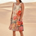 thumbnail image 1 of LVHAOGJOB Robes pour Femmes Grande Taille Col Rond Sans Manches Robe Midi Coton Lin avec Poches Couleur Unie Robe d'Été pour Dames Longue, 1 of 5