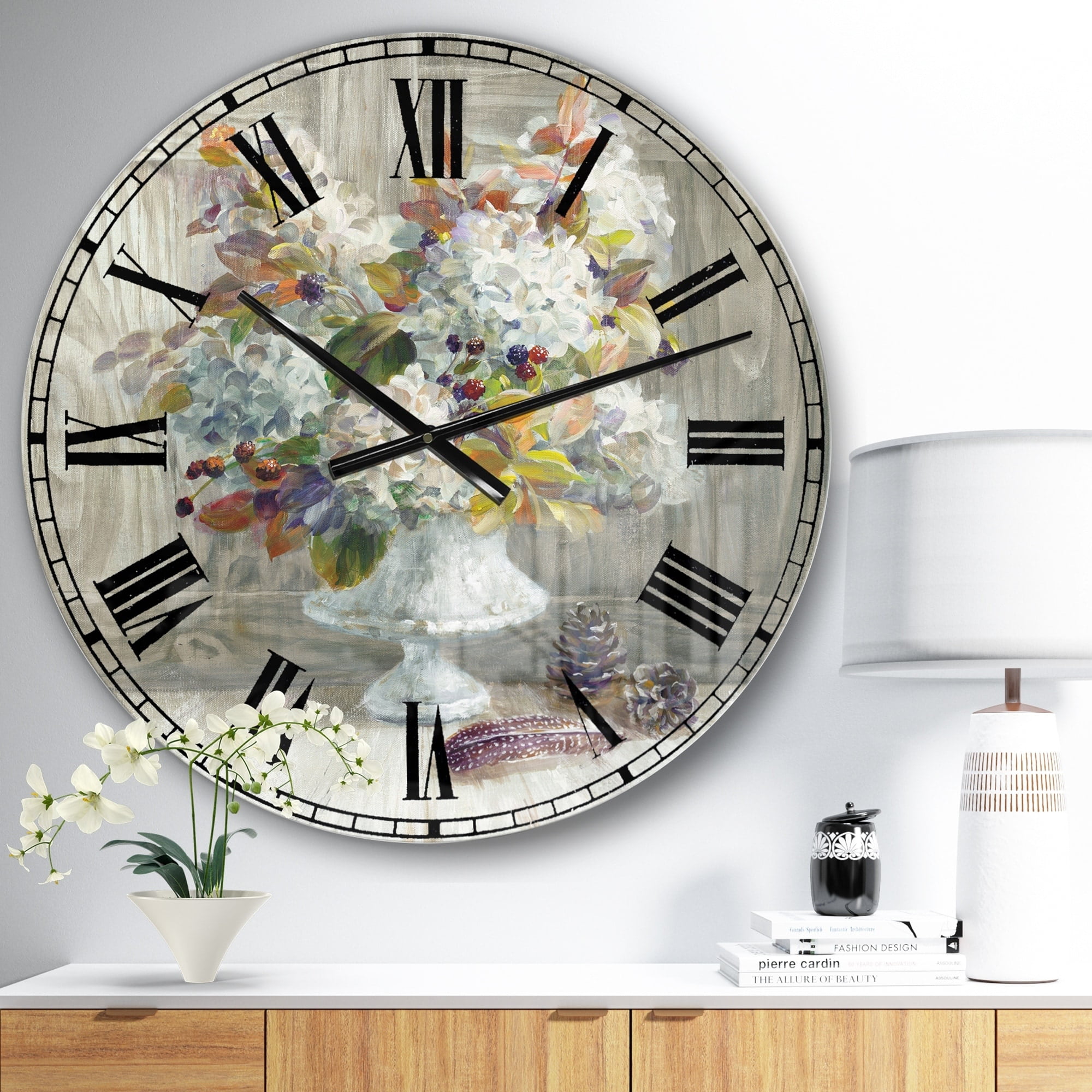 Designart 'Rustic Florals White' Cabin wall clock - Walmart.com ...