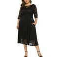 thumbnail image 7 of Eternatastic Womens Scooped Neckline Floral lace Top Plus Size Cocktail Party Midi Dress 5XL Black, 7 of 7