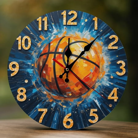 Wall Clock Decorative - Cute Basketball Print 2D Vintage Wall Clocks Battery Operated Silent Non-Ticking for Bedroom, Living Room, Kitchen, Office, Classroom, 10 Inch