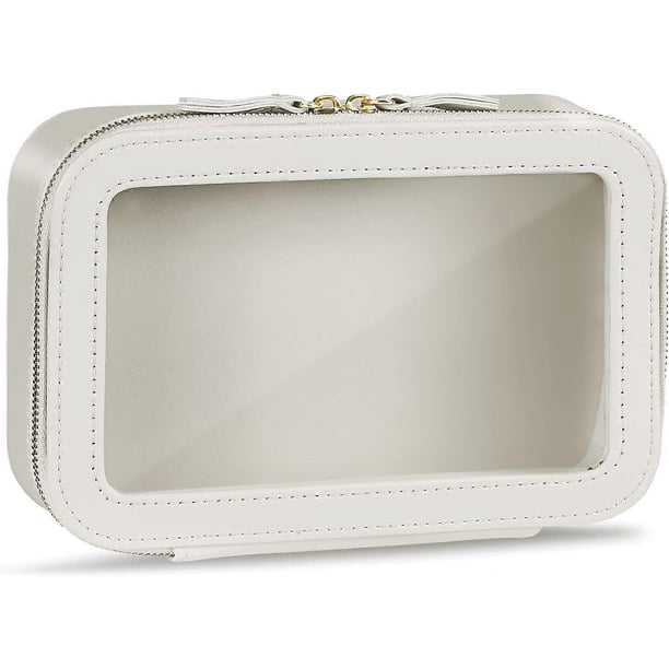 Clear Makeup Bag Large Cosmetic Bag PU Leather Cosmetic Organizer Portable Travel Toiletry Pouch Water-resistant Toiletry