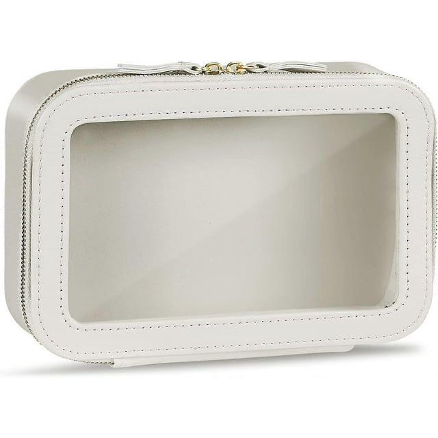 Clear Makeup Bag Large Cosmetic Bag PU Leather Cosmetic Organizer Portable Travel Toiletry Pouch Water-resistant Toiletry