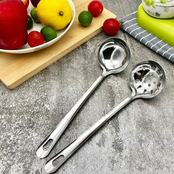 Manunclaims Slotted Spoon / Soup Ladle, Stainless Steel Thickening Long Handle Soup Spoon Cooking Skimmer Kitchen Cooking Utensils for Hotpot Scooping Sauce Serving, Hanging Hot Pot Scoop
