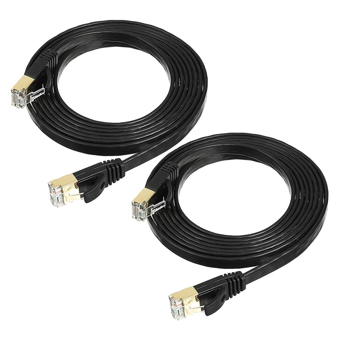 Aexit 2Pcs 3Meter Lighting fixtures and controls 10ft 8P8C CAT7 LAN Network Flat Patch Cable Black for Ethernet Router Switch