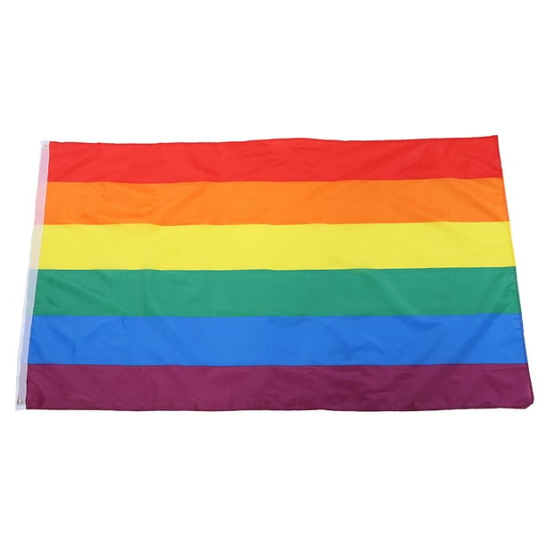 Bandera de arcoíris para ondear a mano, banderas de orgullo gay y lesbianas de poliéster con ojales