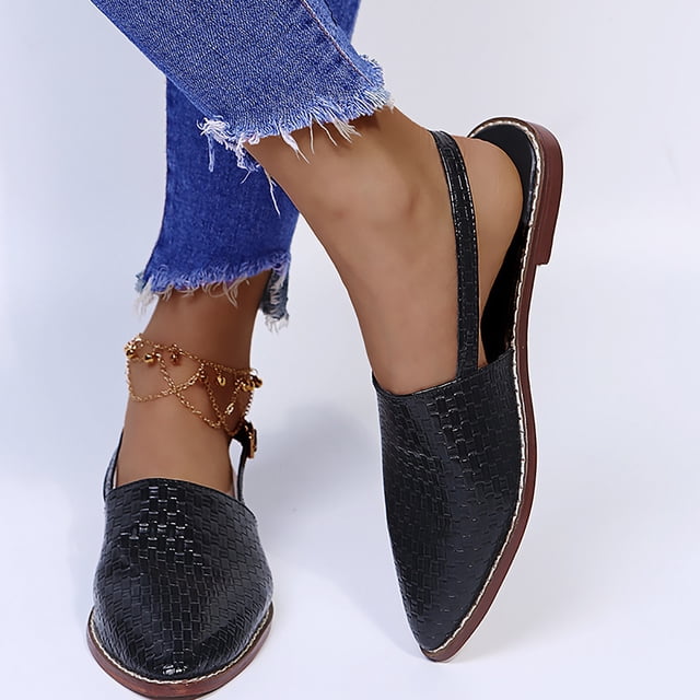 Sandalias planas con hebilla trasera caladas en punta informales de color sólido para mujer a la moda Wmkox8yii shjk5515