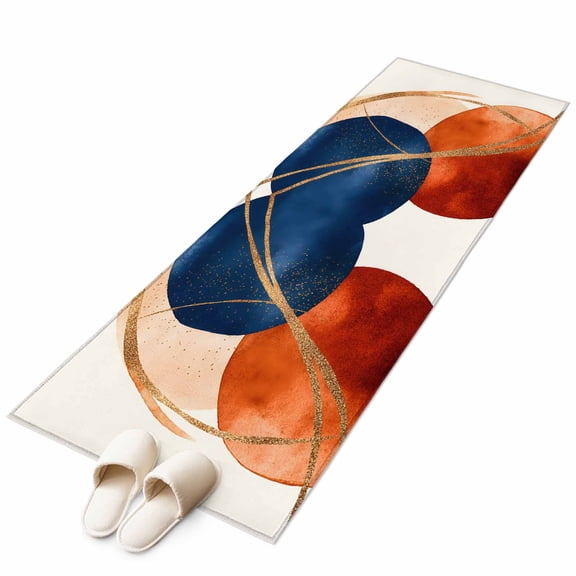 Navy Blue Burnt Orange 2'x6' Runner Rug, Geometric Modern Boho Art Washable Non-Slip Area Rugs for Hallway Kitchen Floor Bedroom Entryway, Laundry Carpet Decoration Indoor Mat
