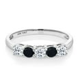 thumbnail image 2 of Gem Stone King 10K White Gold White Topaz and Black Onyx 5 Stone Wedding Engagement Anniversary Promise Ring for Women (0.62 Cttw, Round 3MM, Gemstone November Birthstone, Size 5), 2 of 5
